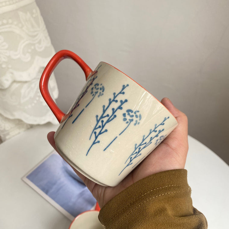 Red-Handle Twig 300 ml Ceramic Breakfast Cup, Hand-Painted Underglaze - detail 1
