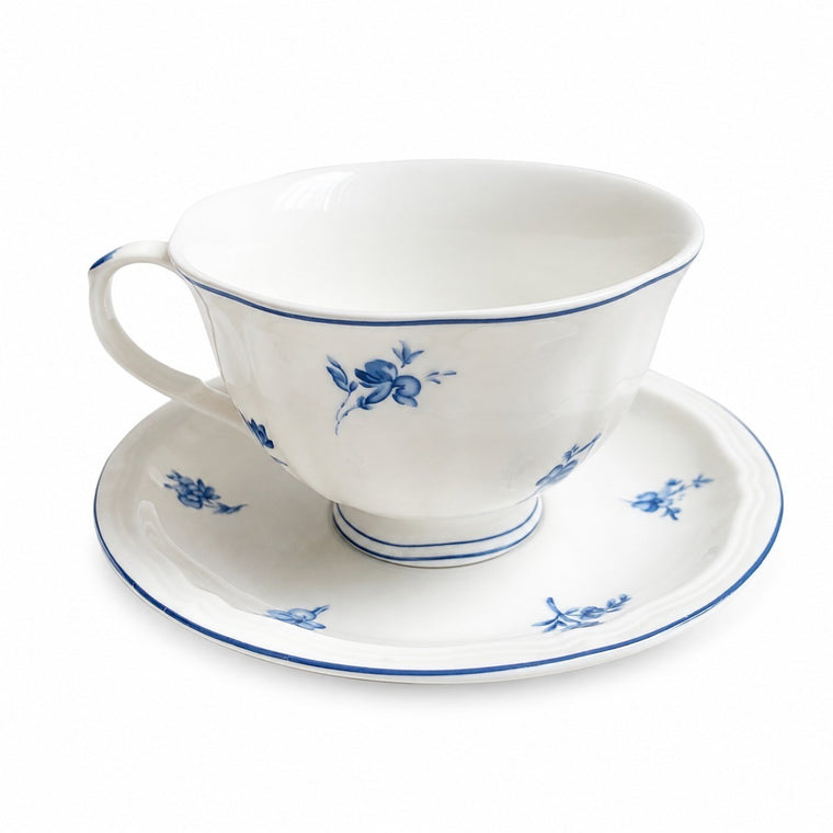 Blue and White Relief Ceramic Cup and Saucer Set, 1 Cup 1 Saucer - product view 1