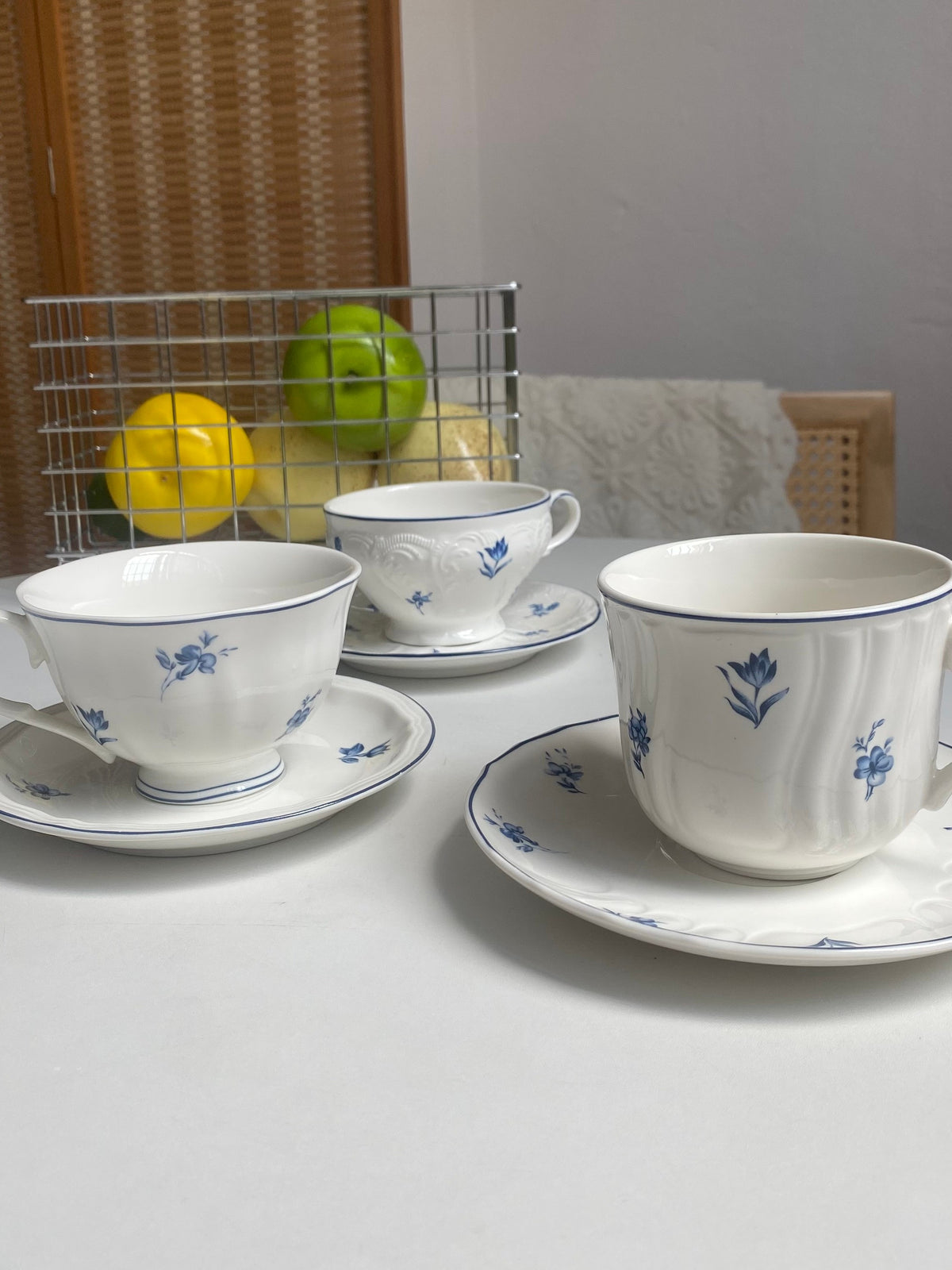 Blue and White Relief Ceramic Cup and Saucer Set, 1 Cup 1 Saucer - detail 2