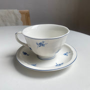 Blue and White Relief Ceramic Cup and Saucer Set, 1 Cup 1 Saucer - detail 1