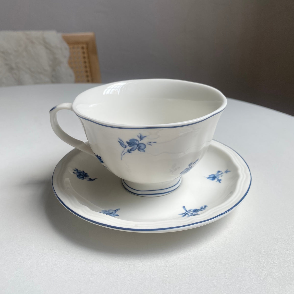 Blue and White Relief Ceramic Cup and Saucer Set, 1 Cup 1 Saucer - detail 1