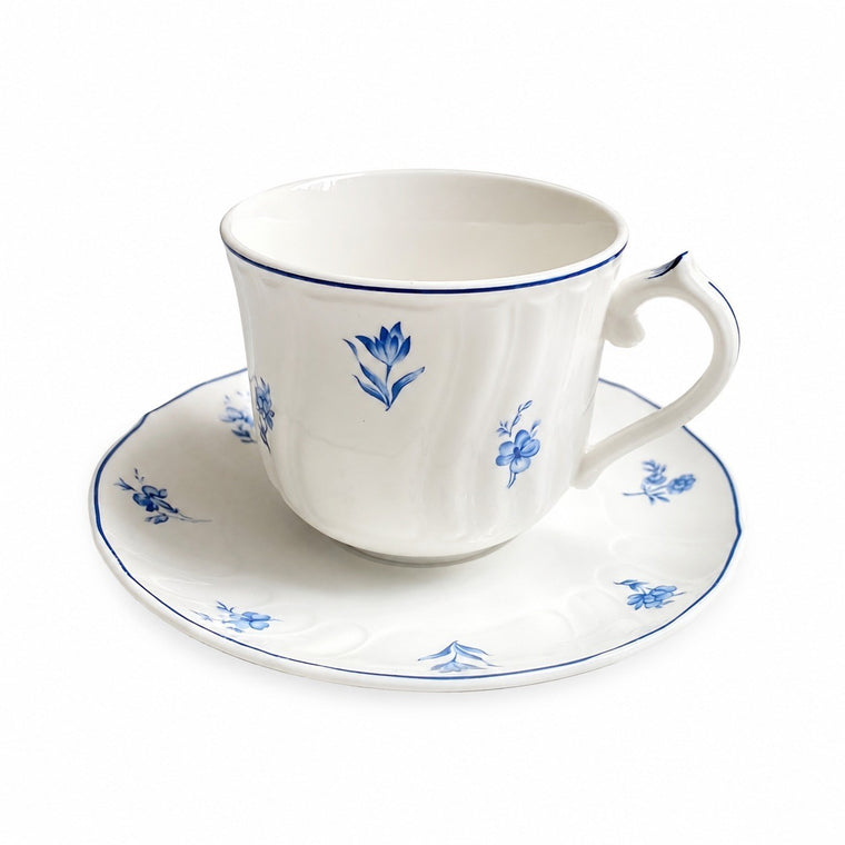 Blue and White Relief Ceramic Cup and Saucer Set, 1 Cup 1 Saucer - product view 2