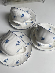 Blue and White Relief Ceramic Cup and Saucer Set, 1 Cup 1 Saucer - detail 3