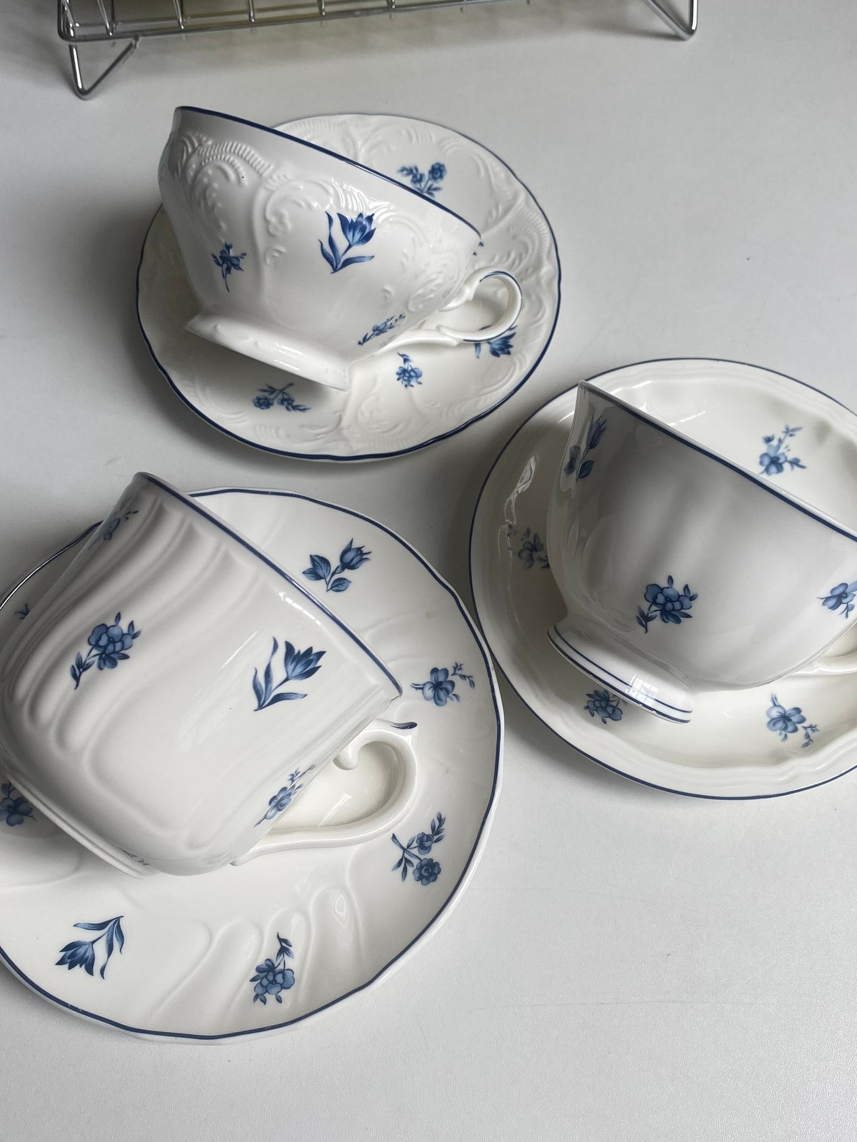 Blue and White Relief Ceramic Cup and Saucer Set, 1 Cup 1 Saucer - detail 3