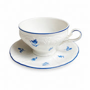 Blue and White Relief Ceramic Cup and Saucer Set, 1 Cup 1 Saucer - product view 3