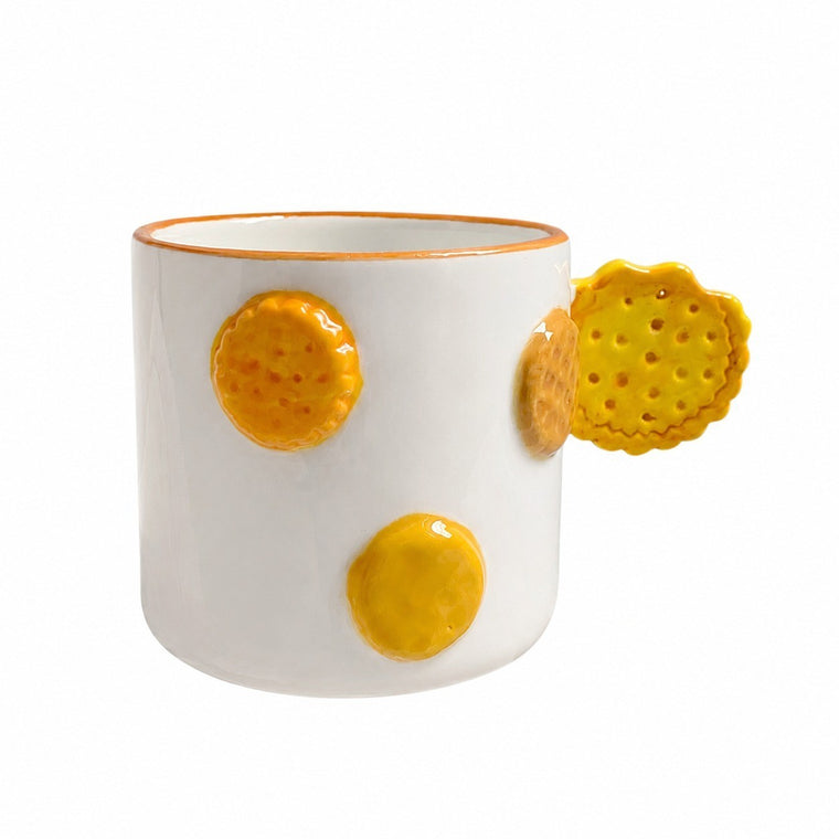 Ceramic Biscuit Cup with Relief Detailing - product view 1