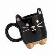 Black Cat Cup 450 ml, Rustic Foot Design, Ceramic Mug - product view 1