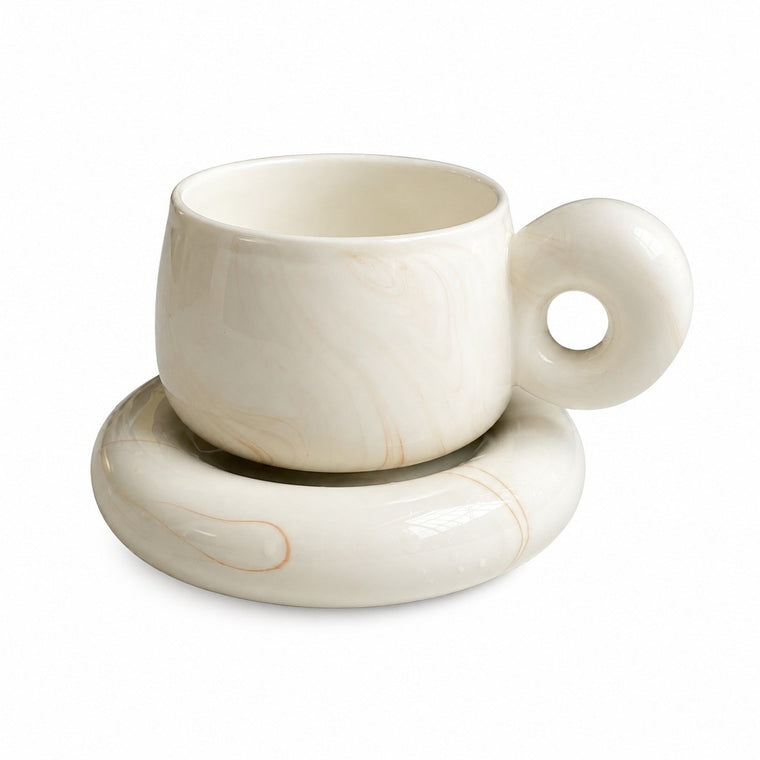Marble Pattern Round Handle Cup, Ceramic Coffee Mug - product view 2