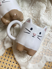 Black Cat Cup 450 ml, Rustic Foot Design, Ceramic Mug - detail 3