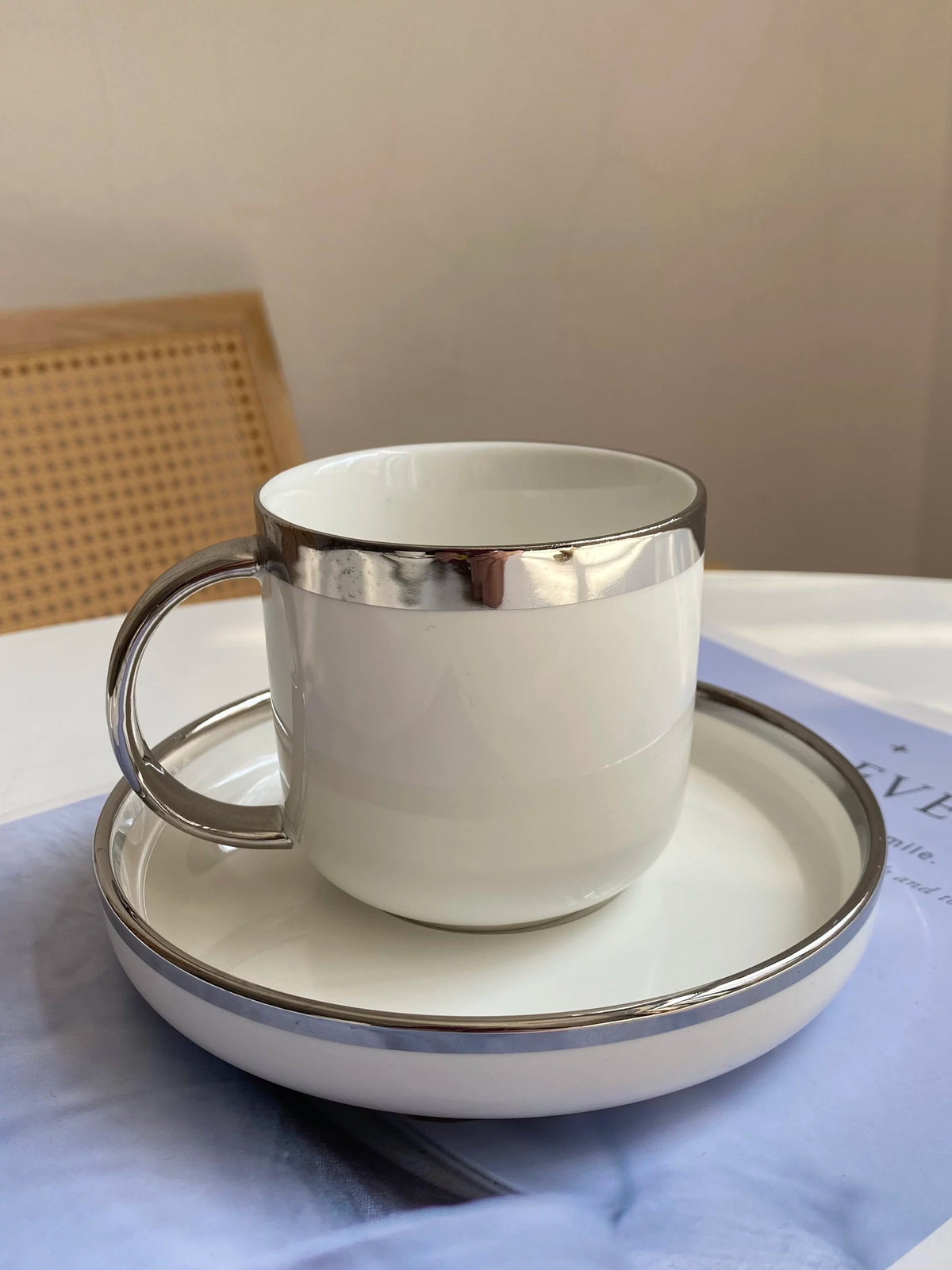 Silver-Rimmed Cup and Saucer Set, 220 ml, 1 Cup 1 Saucer, Tea Coffee - detail 2