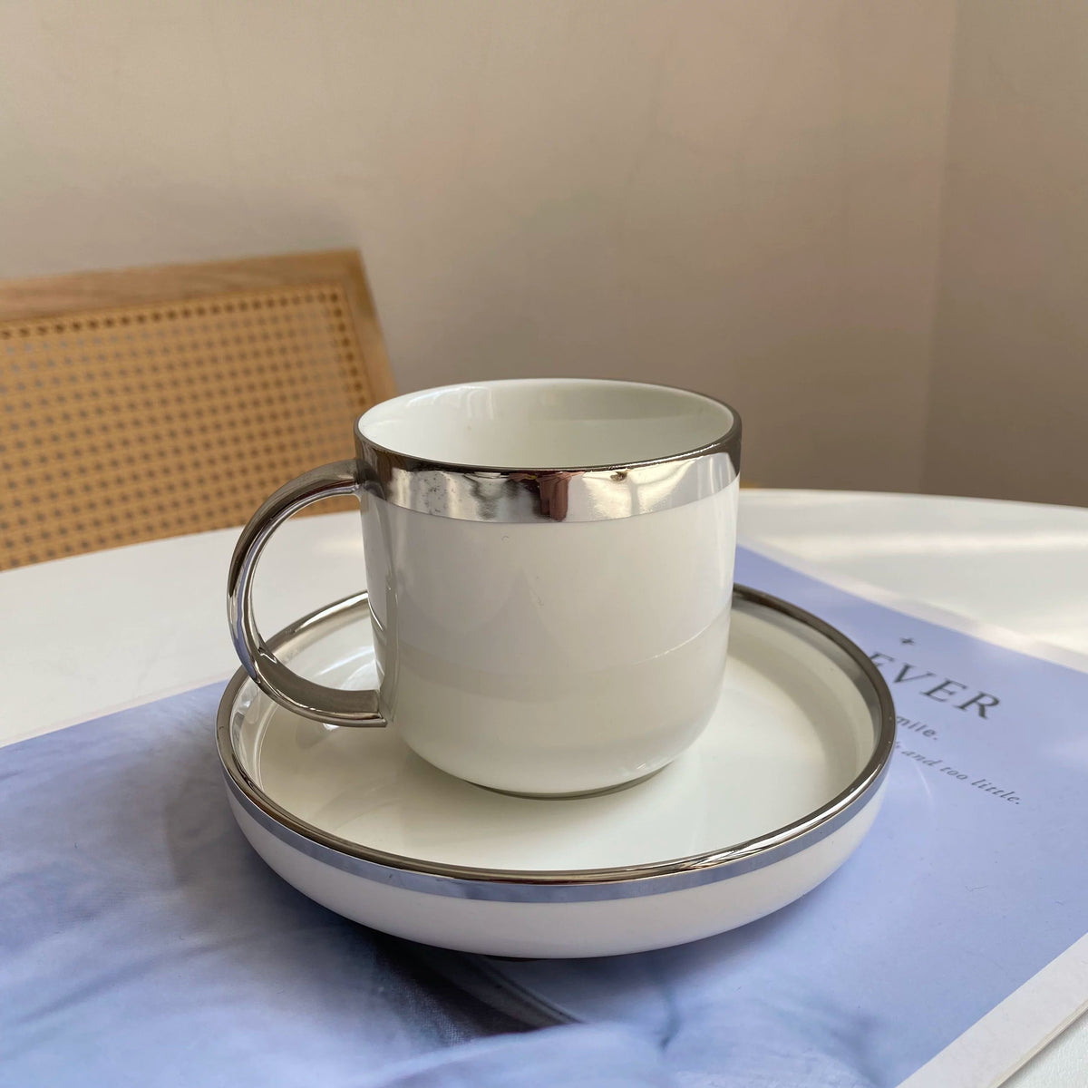 Silver-Rimmed Cup and Saucer Set, 220 ml, 1 Cup 1 Saucer, Tea Coffee - detail 1