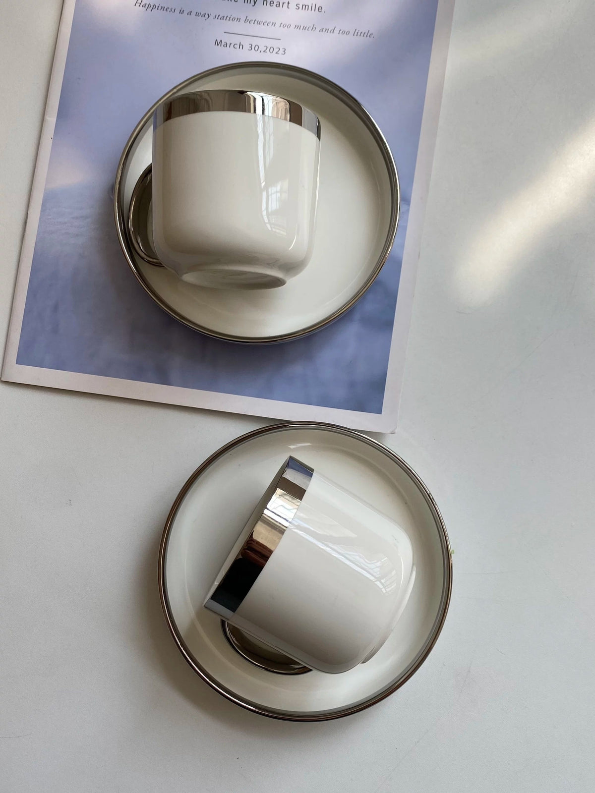 Silver-Rimmed Cup and Saucer Set, 220 ml, 1 Cup 1 Saucer, Tea Coffee - detail 3