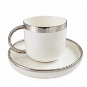 Silver-Rimmed Cup and Saucer Set, 220 ml, 1 Cup 1 Saucer, Tea Coffee - product view 1