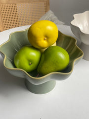 Blue Green Pedestal Bowl, 22.3 x 15 cm Ceramic Decorative Serving Bowl - detail 3