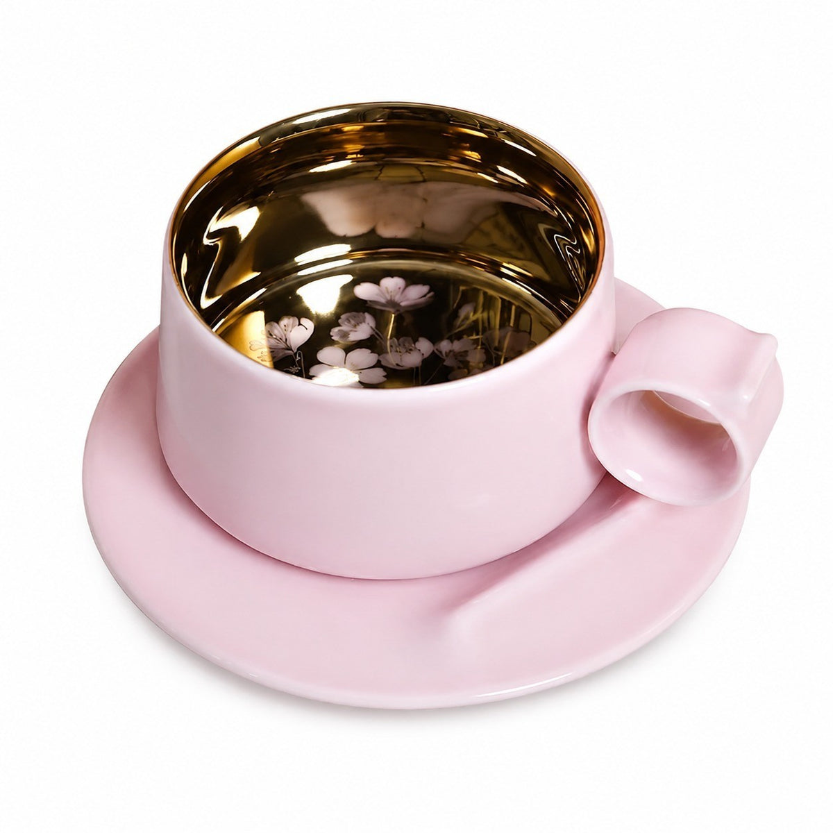 Engraved Ceramic Coffee Cup & Saucer, Magnolia White, Cat Design - product view 3