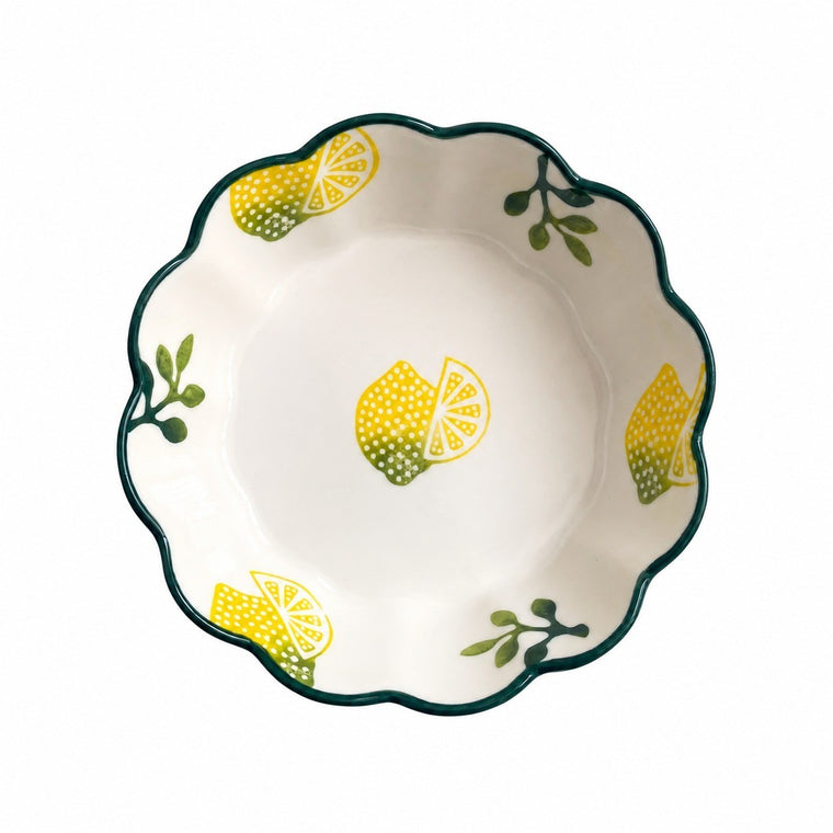 Lemon Scalloped 6 Inch Bowl, Ceramic Salad Serving Dish - product view 1