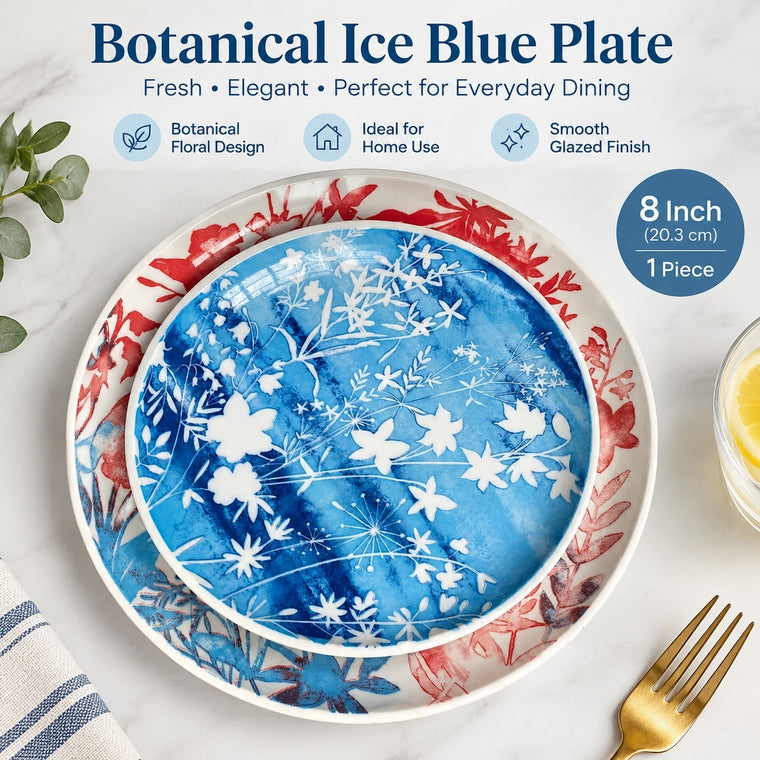 Botanical Ice Blue 8 Inch Plate, 20.3 x 2 cm, Underglaze Decorative Dinnerware - detail 1