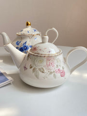 Ceramic Pot 501-600ml, Gold Painted Detailing, Camellia Design Tabletop Accessory - detail 2
