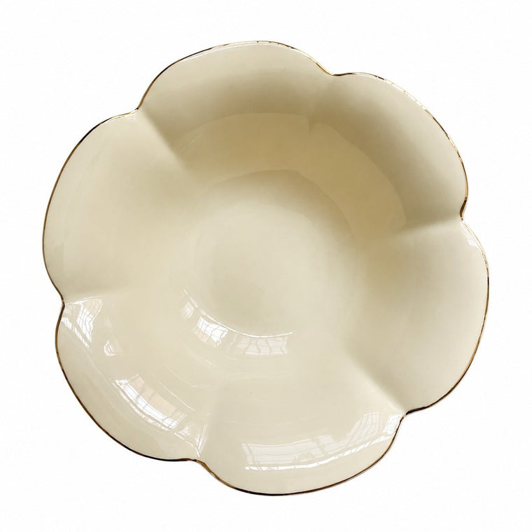 Flower Gold-Rimmed 10.5 Inch Soup Bowl, Ceramic, Elegant Serving Dish - product view 1