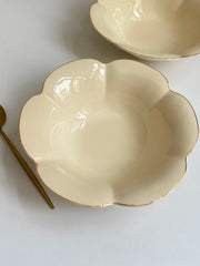Flower Gold-Rimmed 10.5 Inch Soup Bowl, Ceramic, Elegant Serving Dish - detail 2