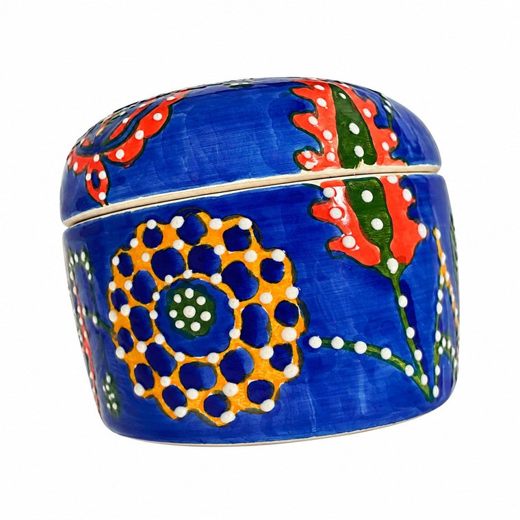 Blue Ceramic Storage Jar with Relief Detailing, Kitchen Food Container - product view 1