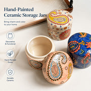 Blue Ceramic Storage Jar with Relief Detailing, Kitchen Food Container - detail 2