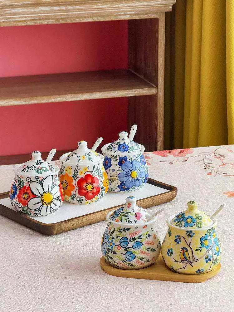 Blue Melamine Seasoning Jar Tray Set, 3-Piece - detail 1