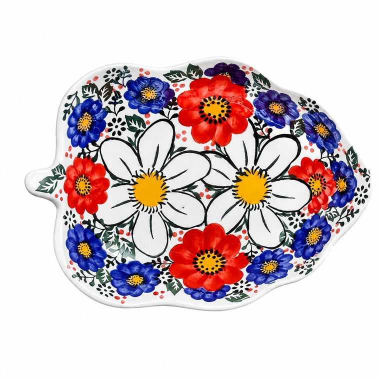 Painted Ceramic Leaf-Shaped Deep Dish, Small - product view 2