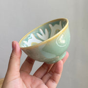 Six-Petal Green Ceramic Bowl, Hand-Painted Underglaze - detail 1