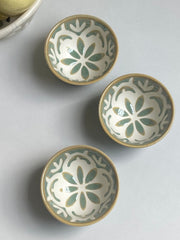 Six-Petal Green Ceramic Bowl, Hand-Painted Underglaze - detail 2