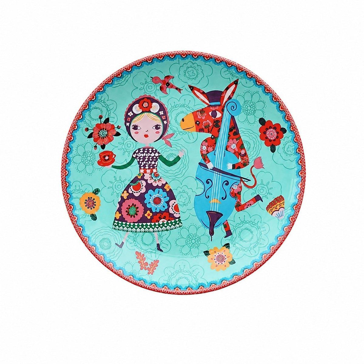 Decorative Round Dinner Plate, Birds and Blossoms, 8.8 Inch Ceramic - product view 14