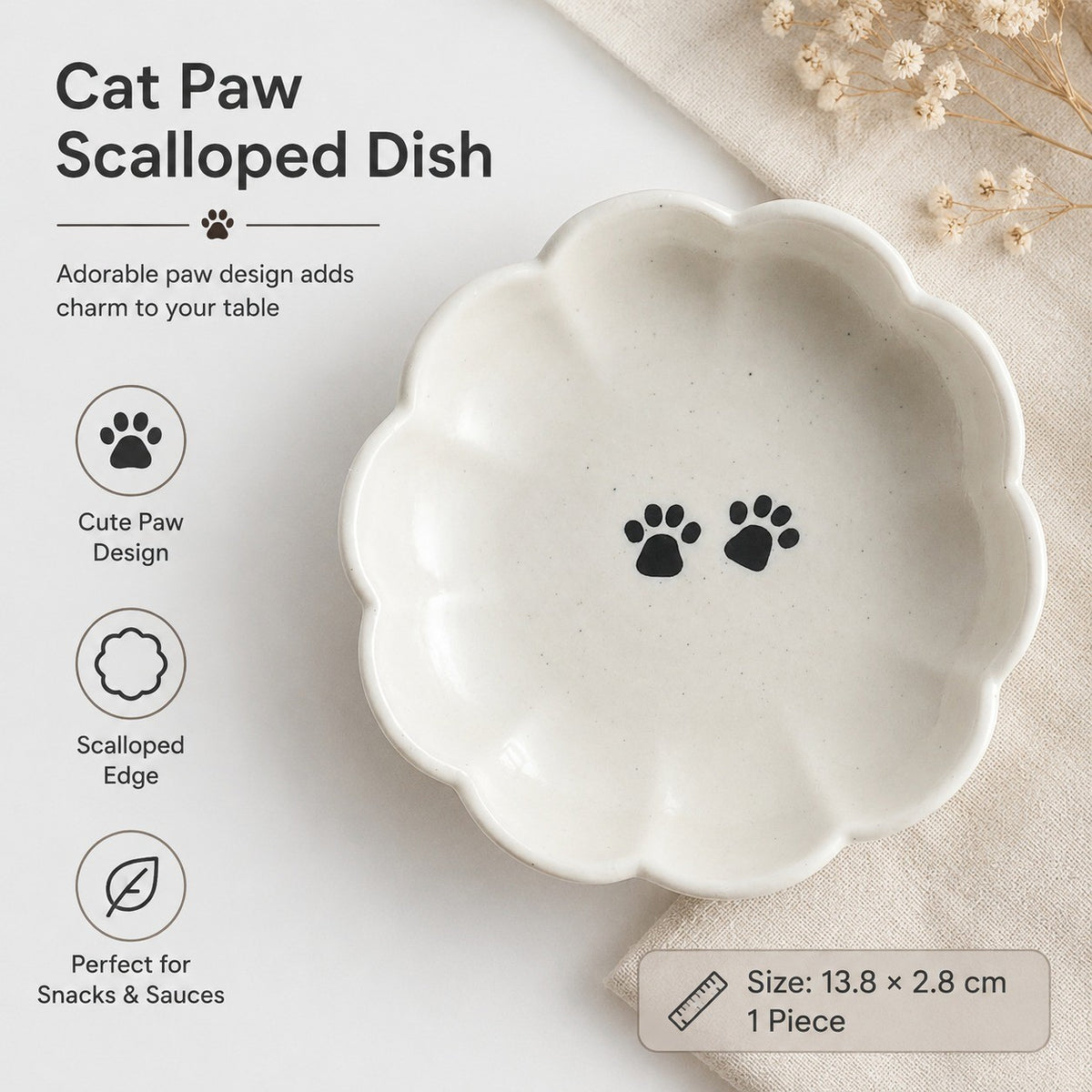 Cat Paw Scalloped Small Dish, 13.8 x 2.8 cm, 1 Piece - detail 1