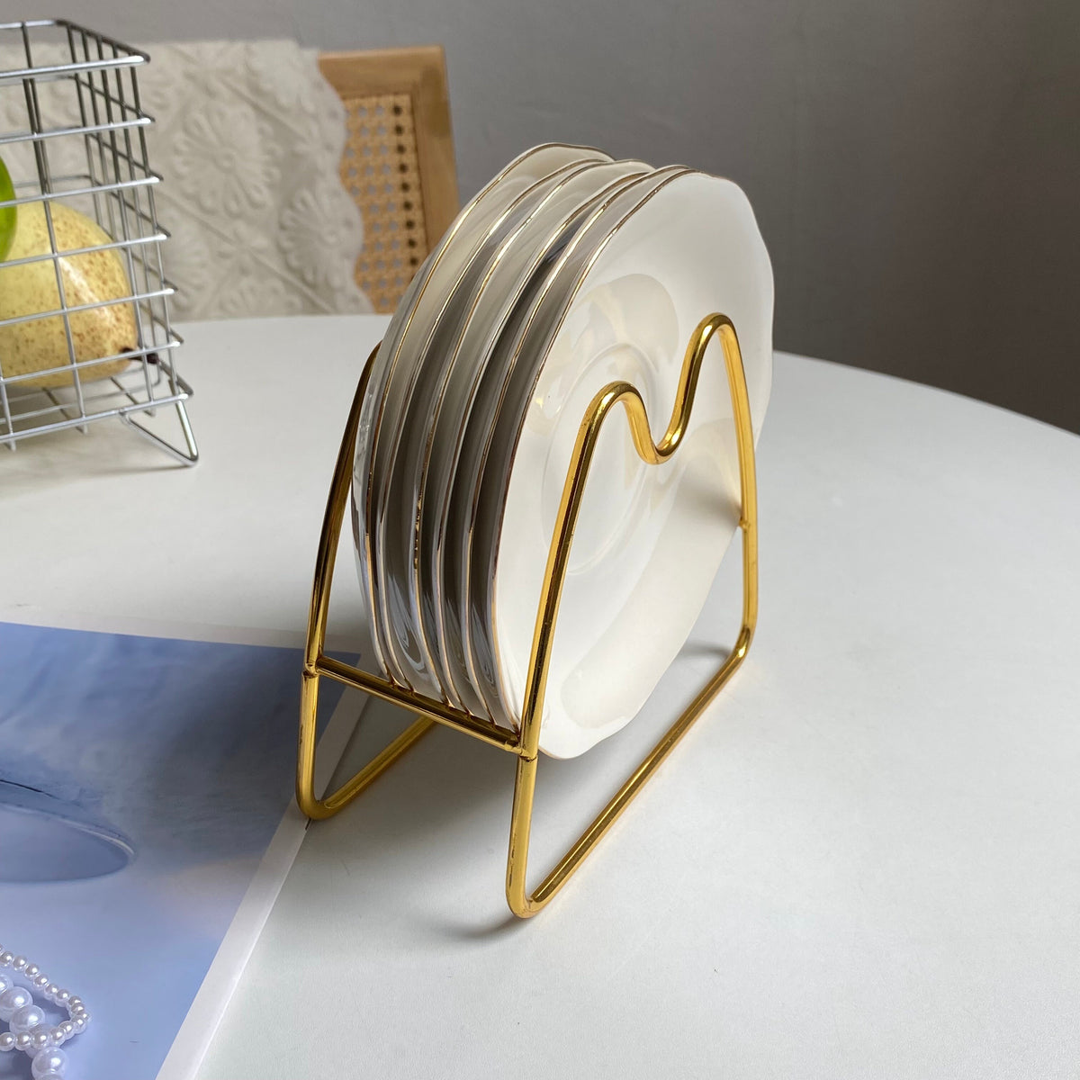 Pearlescent Glaze Gold Rimmed Small Dish Set - detail 3