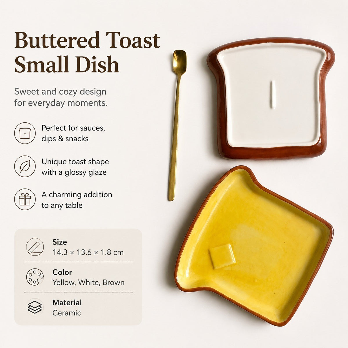 Small Dish Buttered Toast, 14.3 x 13.6 x 1.8 cm, Underglaze Decorative Plate - detail 2