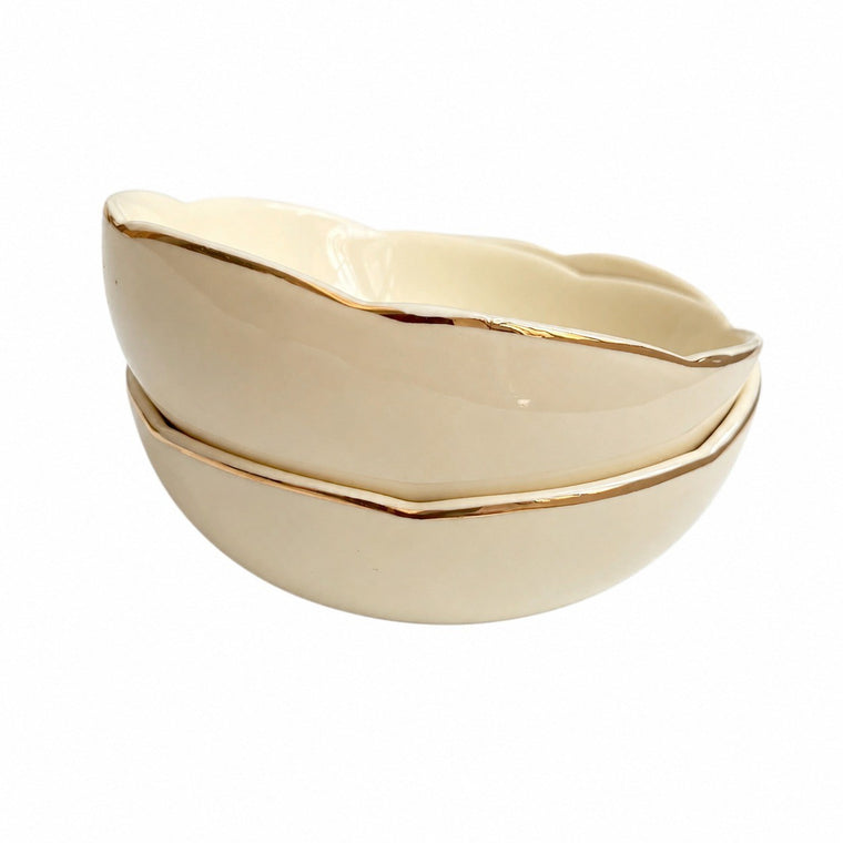 Gold-Rimmed Scalloped Cream Yellow 2-Piece Small Dish Set - product view 1