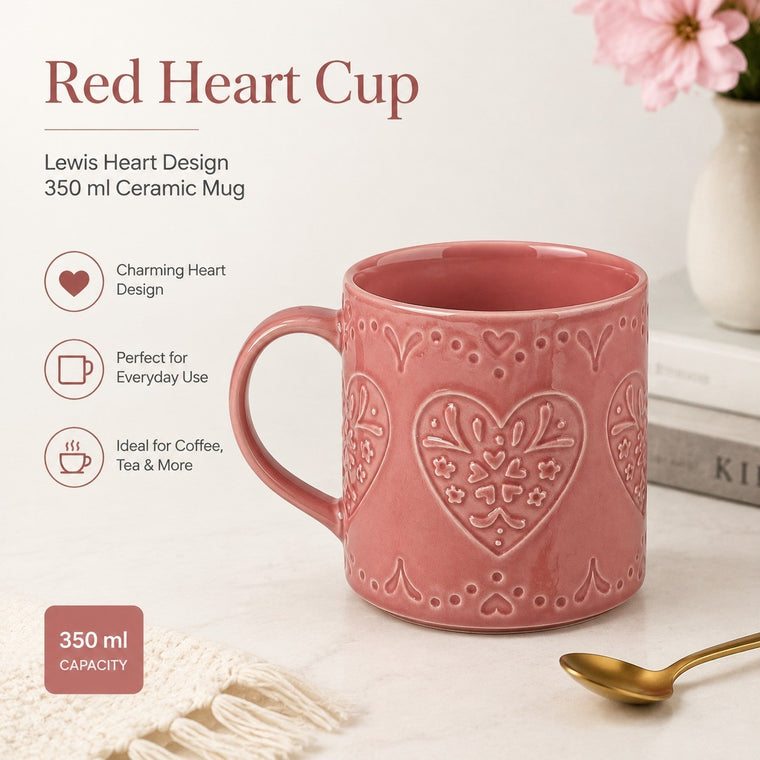 Red Heart Cup 350 ml, Lewis Heart Design, Ceramic Mug - detail 1