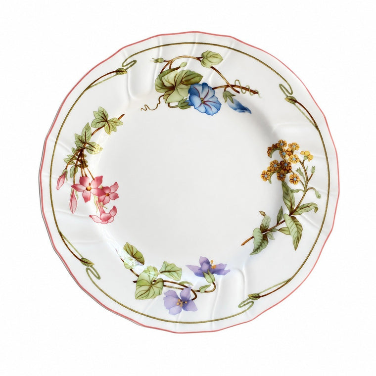 Pink-Rim Morning Glory 8 Inch Ceramic Plate, Underglaze Decorative Dinnerware - product view 1