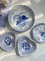 Heart Blue Floral Openwork Small Dish, 5 Inch Ceramic Decorative Plate - detail 2