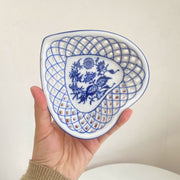 Heart Blue Floral Openwork Small Dish, 5 Inch Ceramic Decorative Plate - detail 1