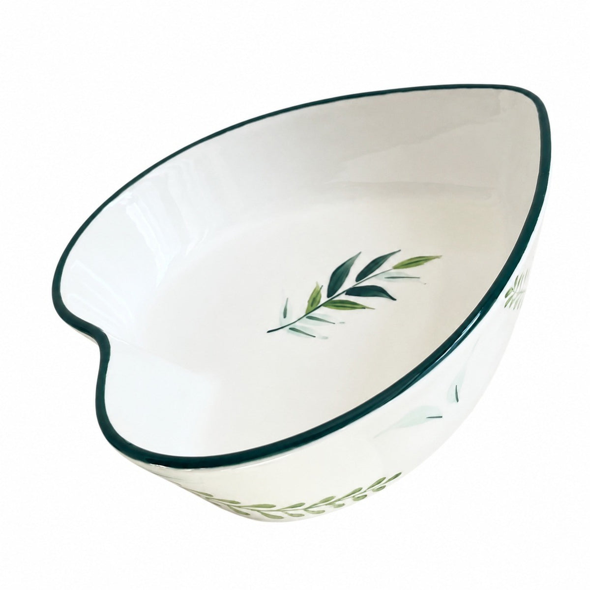 Heart Leaf Rim Green Bowl, Ceramic Decorative Serving Bowl - product view 2