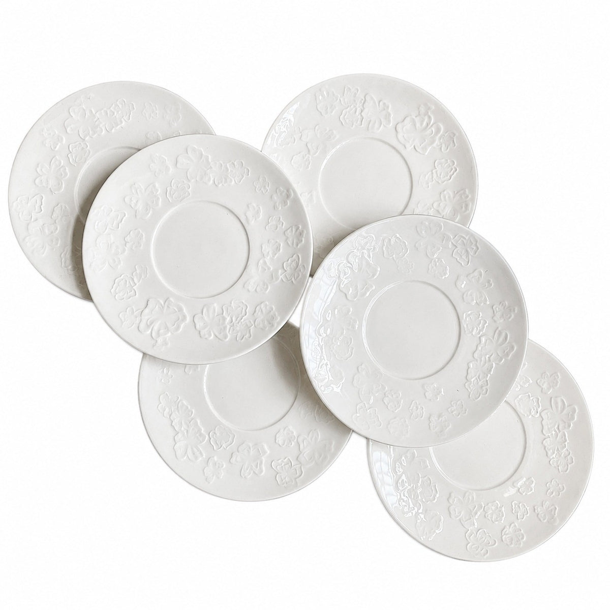 Relief Floral White Small Dish, Ceramic Decorative Plate - product view 2