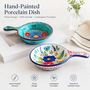 Sunrise Handled Dish, Underglaze Porcelain Floral Decorative Dish - detail 2