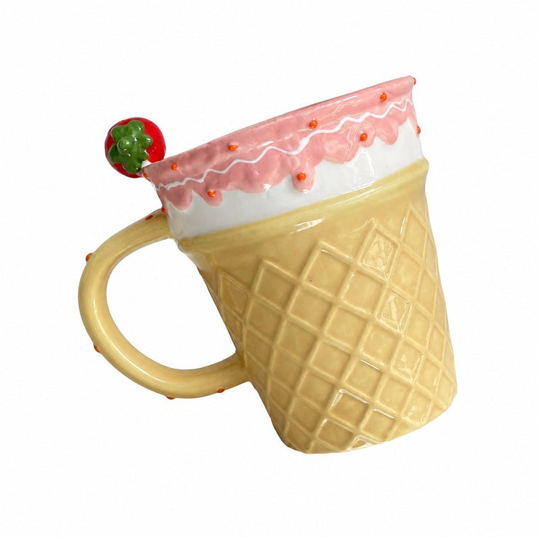 Ceramic Ice Cream Cup 400 ml, Strawberry Design, Reusable Dessert Cup - product view 1