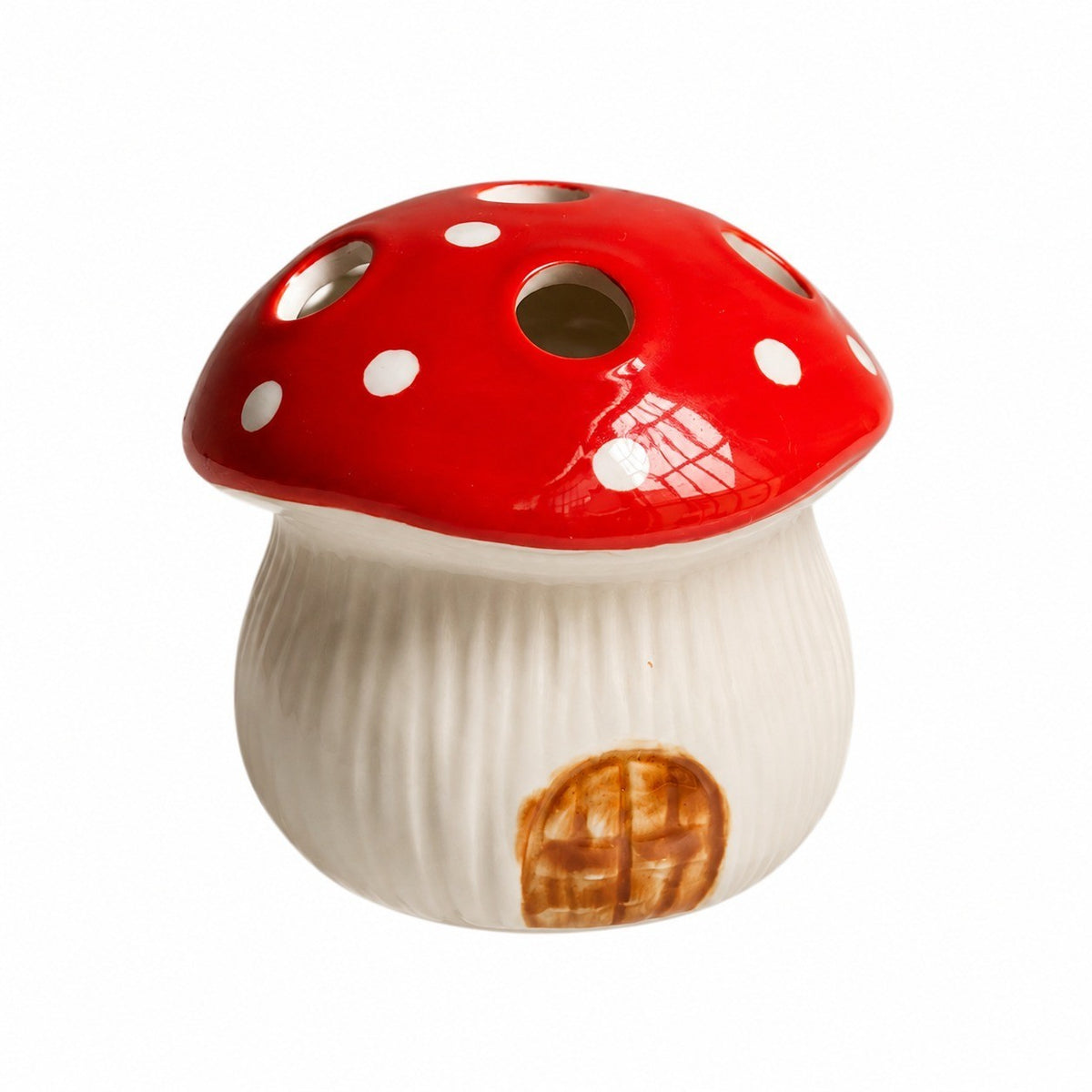 Ceramic Fruit Fork Holder, Red Mushroom Design - product view 1