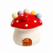 Ceramic Fruit Fork Holder, Red Mushroom Design - product view 2
