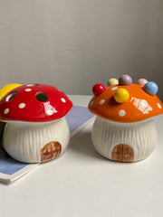 Ceramic Fruit Fork Holder, Red Mushroom Design - detail 3