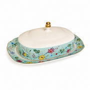 Ceramic Butter Dish, Blue Floral Design with Gold Detailing - product view 1