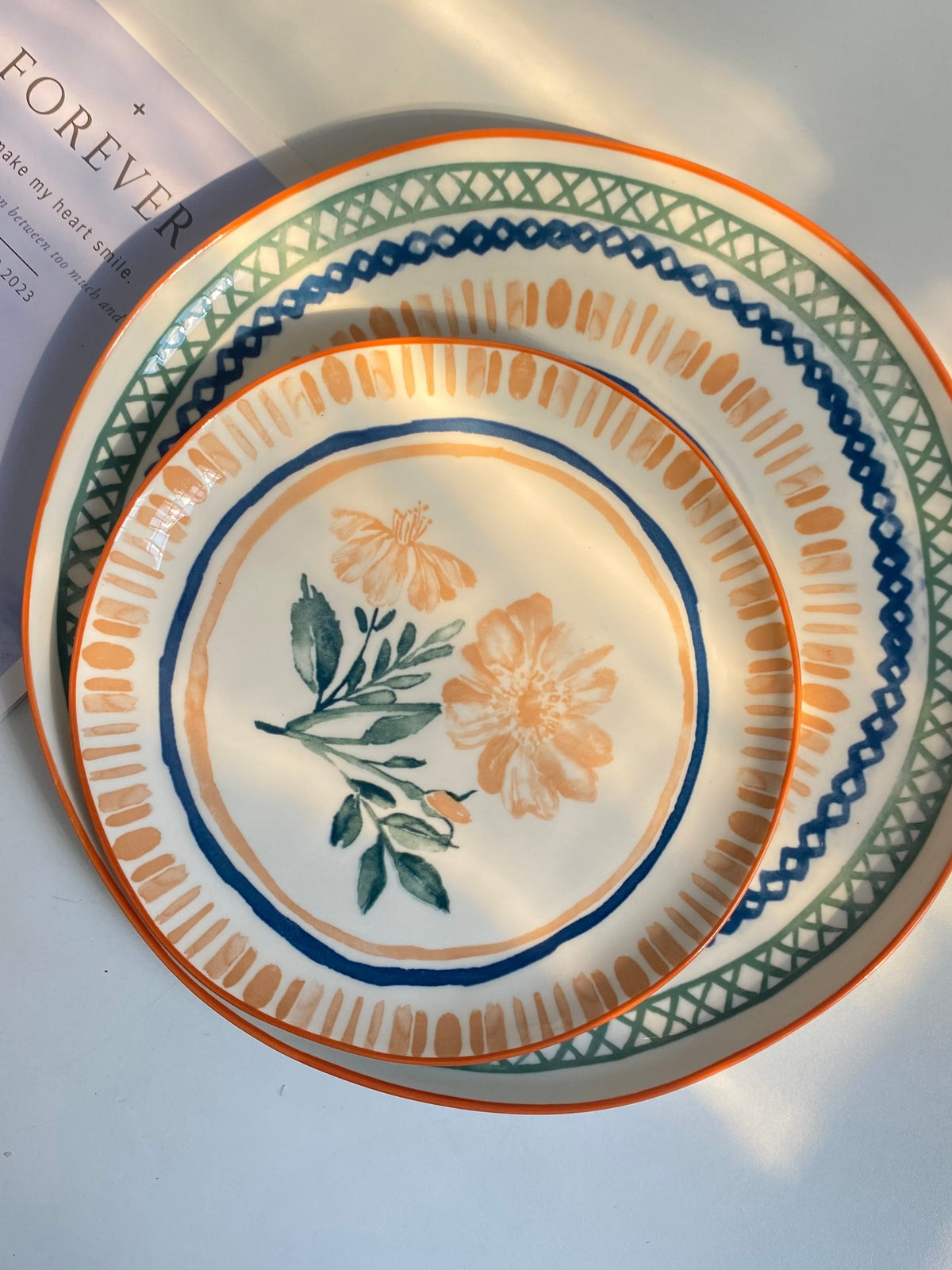 Ceramic Dinner Plate 8 Inch, Pastel Orange Blossom Design, 19.8 x 2 cm - detail 2