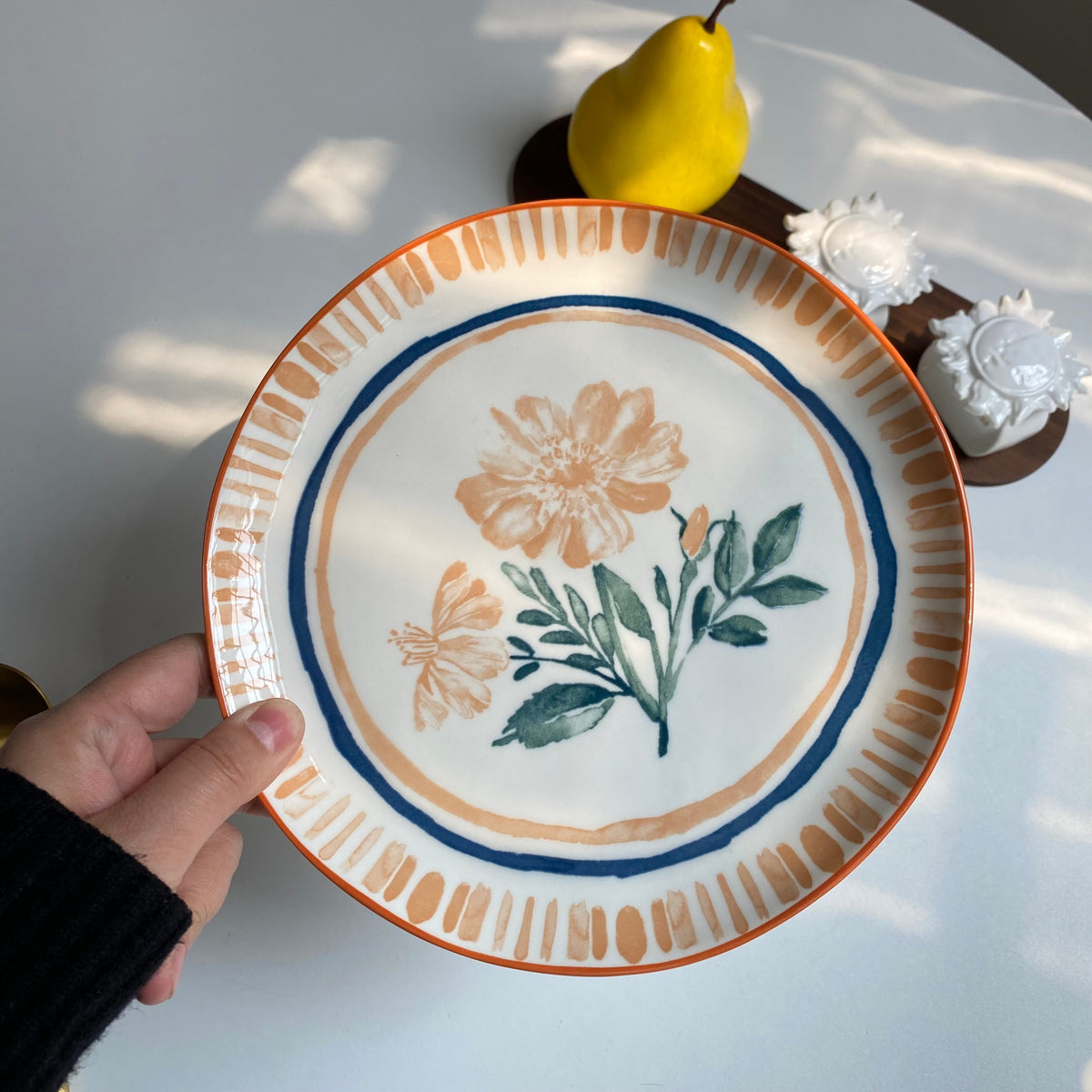 Ceramic Dinner Plate 8 Inch, Pastel Orange Blossom Design, 19.8 x 2 cm - detail 1