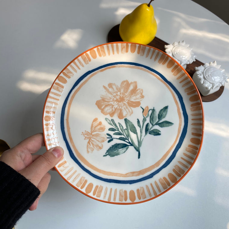 Ceramic Dinner Plate 8 Inch, Pastel Orange Blossom Design, 19.8 x 2 cm - detail 1